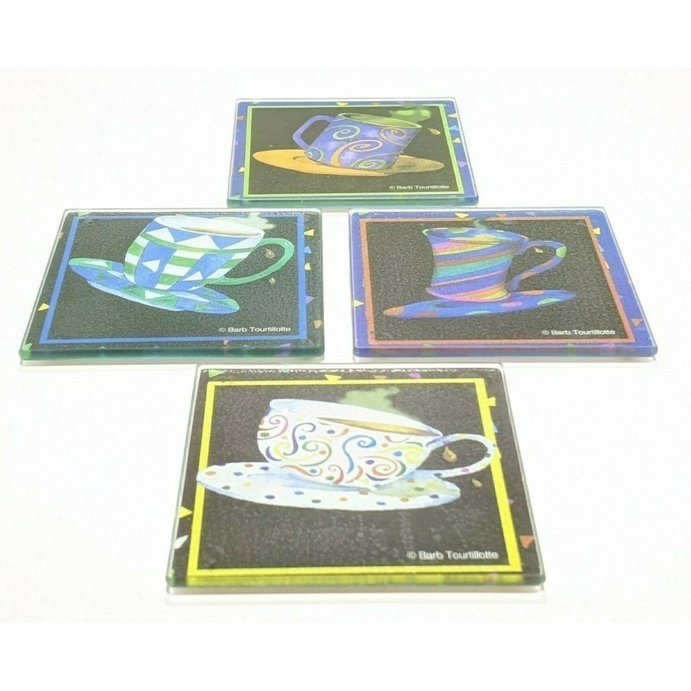 Coasters Glass 4" Square Coffee Cup Mug Set 4 Barb Tourtillotte